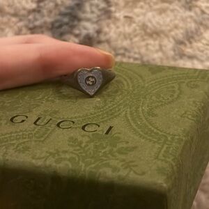 Authentic Gucci Blue Enamel Interlocking Heart Ring